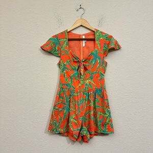 LOVERS + FRIENDS Juniper Star Palm Romper in Orange Green